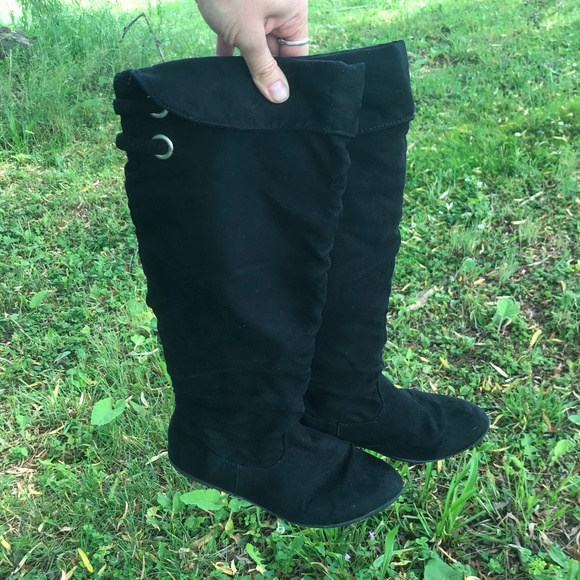 🍂5/20$!! Tall Black Boots With Cuff Detail - Picture 1 of 12